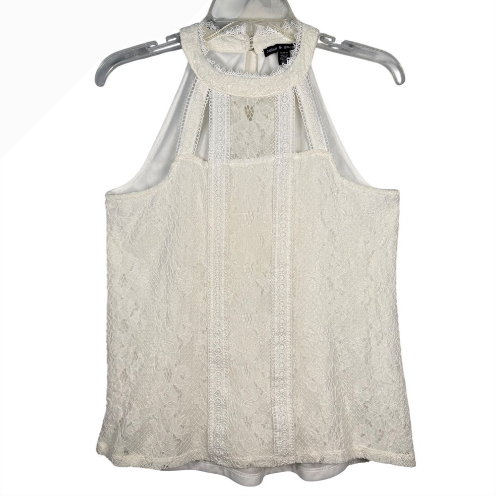 Cable & Gauge Womens Ivory Floral Lace Halter Top Sleeveless Blouse Medium M